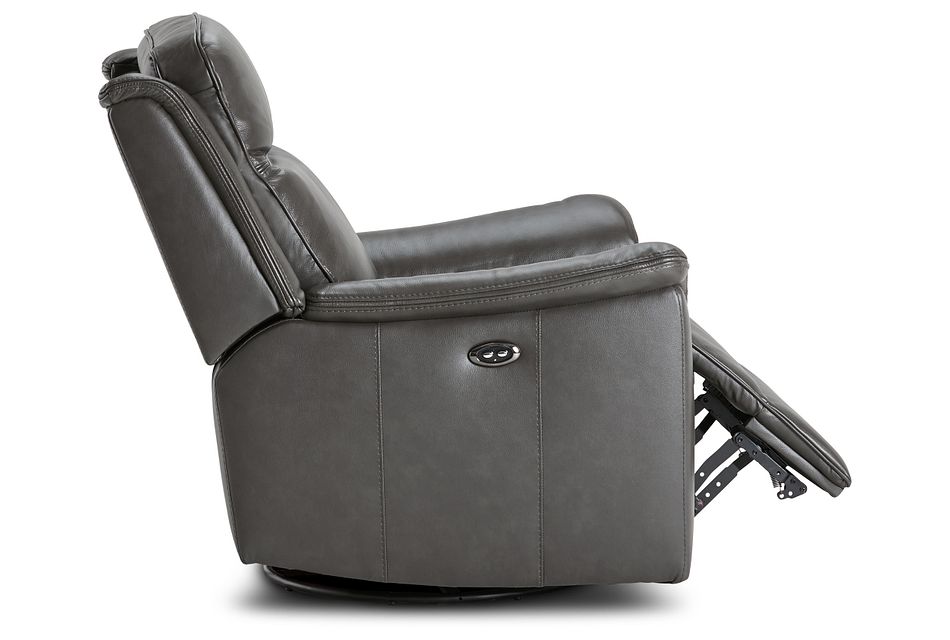 Aiden Dark Gray Leather Power Swivel Glider Recliner